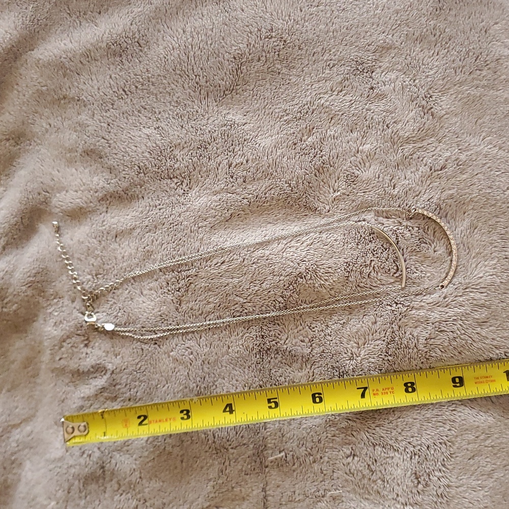 Silver Necklace Two Chained with Rhinestones - Picture 4 of 4